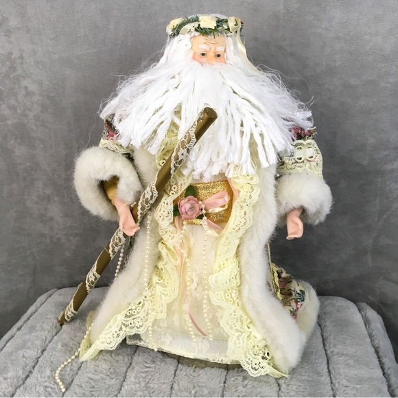 Vintage Santa Claus tree topper with floral jacket & flower crown - Picture 2 of 12
